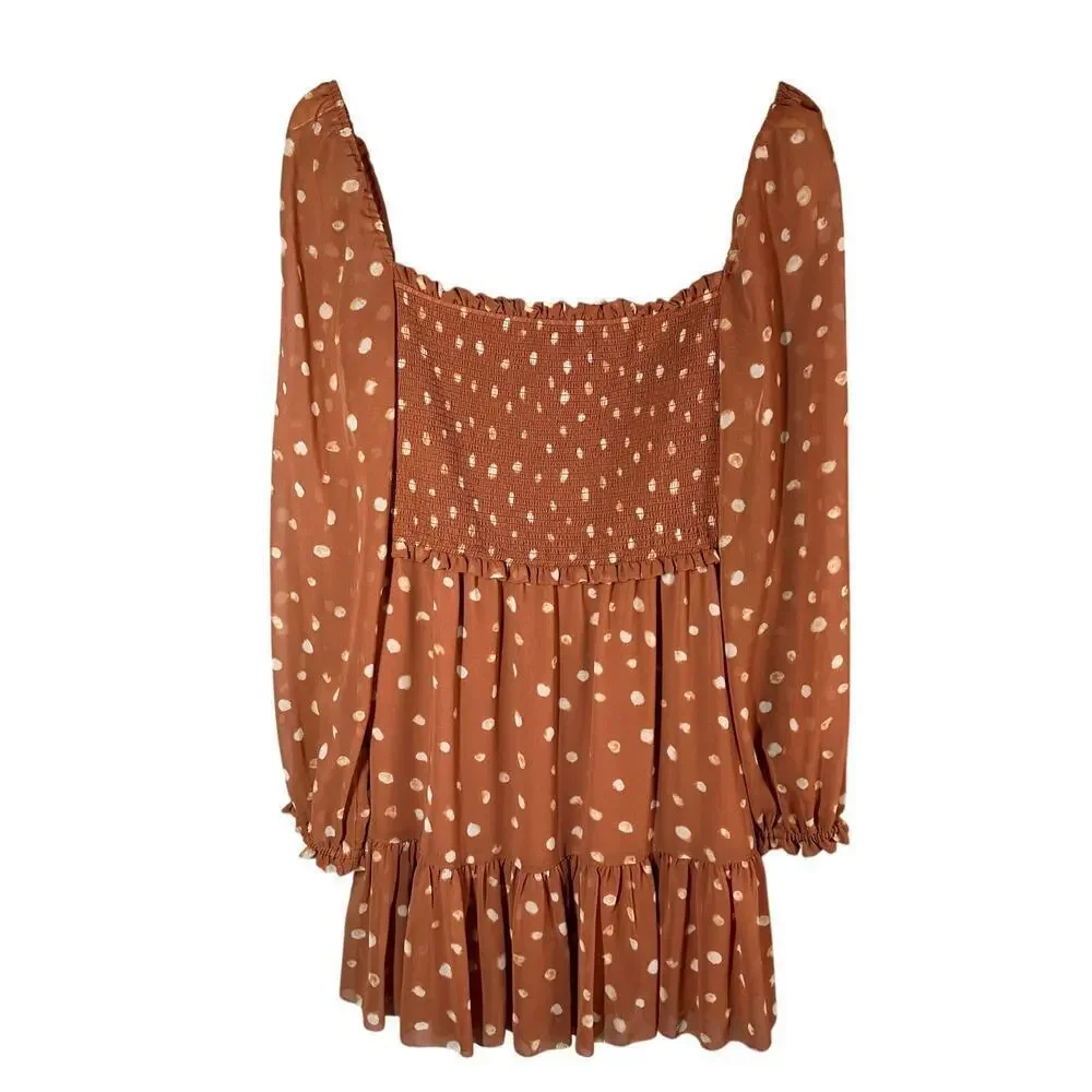 Wilfred Aritzia Tempest Chiffon Smocked Tier Polka Dot Mini Dress Large